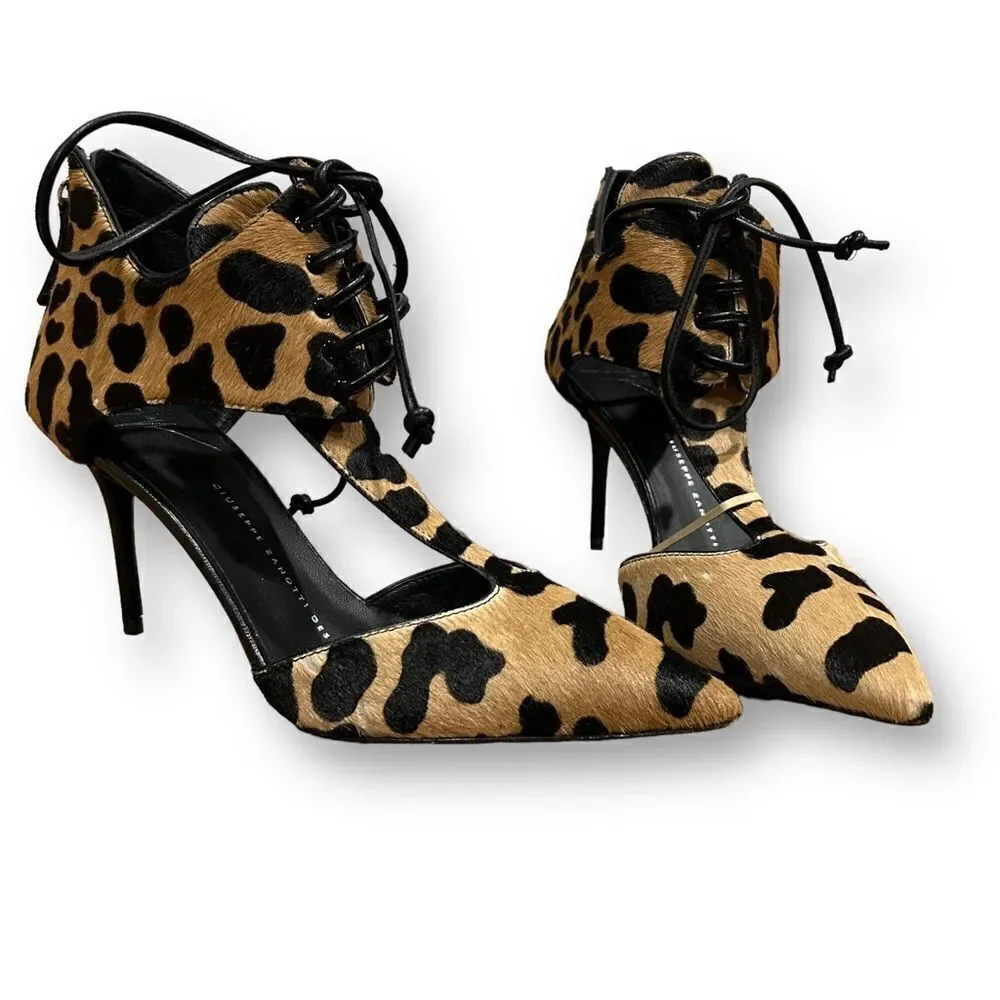 Revolve Giuseppe Zanotti FRIDA Leopard Cheetah Print Lace Up Stiletto